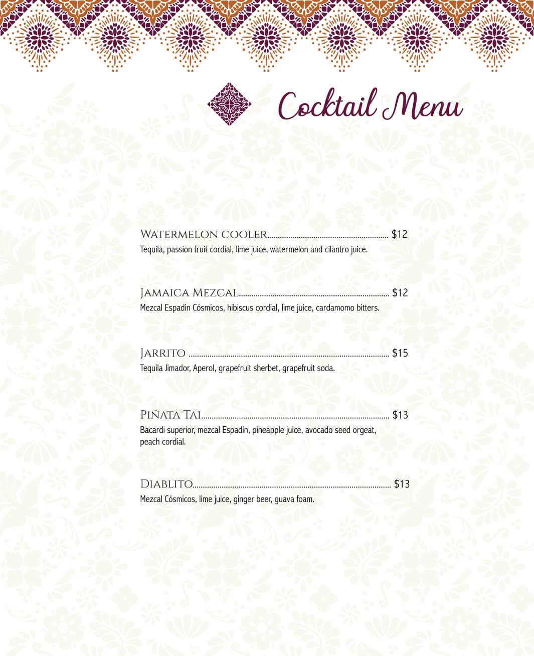 Cocktail Menu