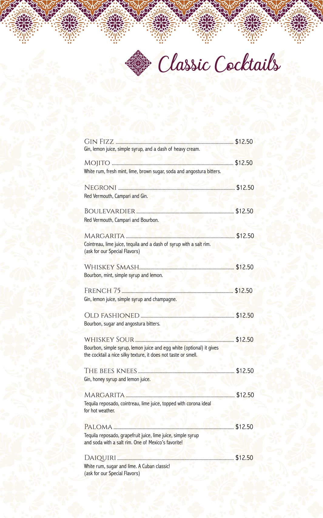 Cocktail Menu